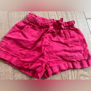 French brand Monoprix Premium Girls Pink Paperbag Waist Linen Shorts size 5T
